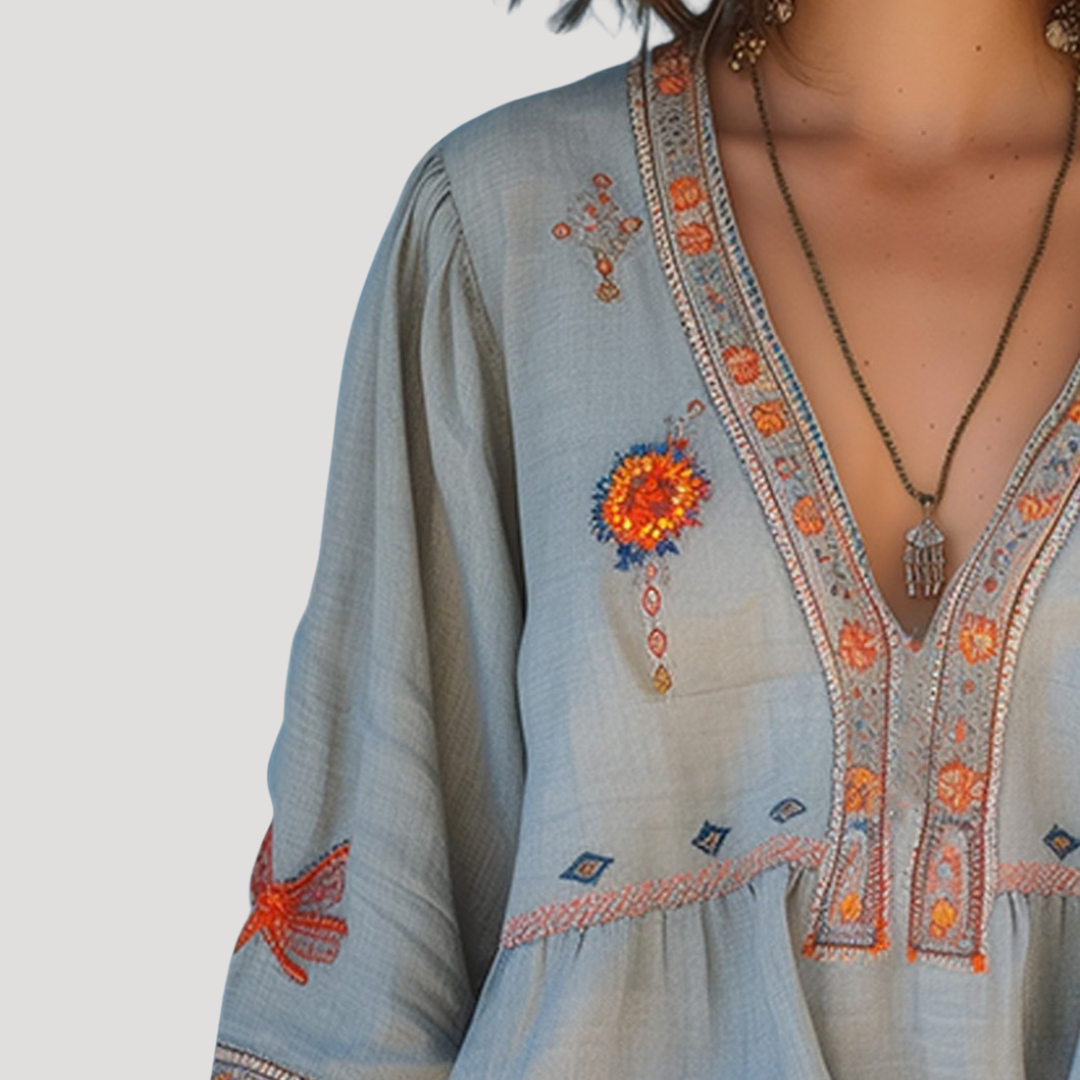 Dam Broderad Bohemisk Blus - Luftig Sommarstil