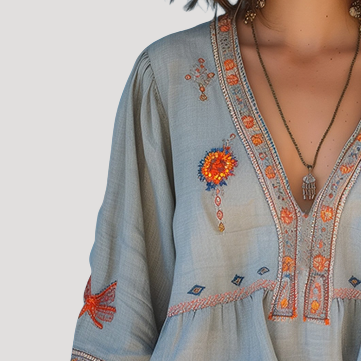 Dam Broderad Bohemisk Blus - Luftig Sommarstil