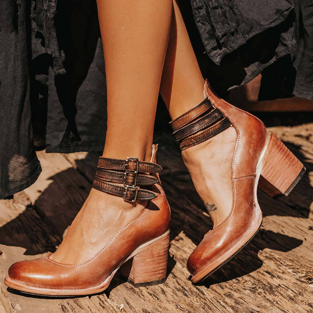 Dam Vintage Klacksandal med Ankelrem - Klassisk Elegans