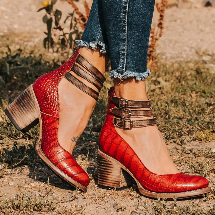 Dam Vintage Klacksandal med Ankelrem - Klassisk Elegans