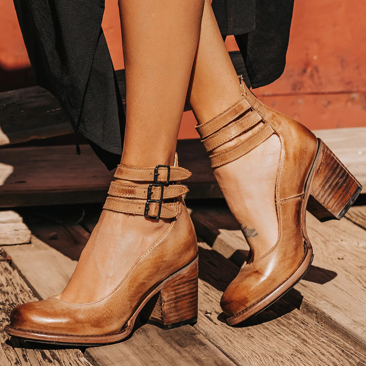 Dam Vintage Klacksandal med Ankelrem - Klassisk Elegans
