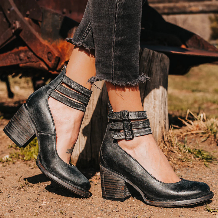 Dam Vintage Klacksandal med Ankelrem - Klassisk Elegans