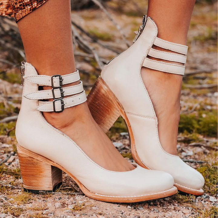 Dam Vintage Klacksandal med Ankelrem - Klassisk Elegans