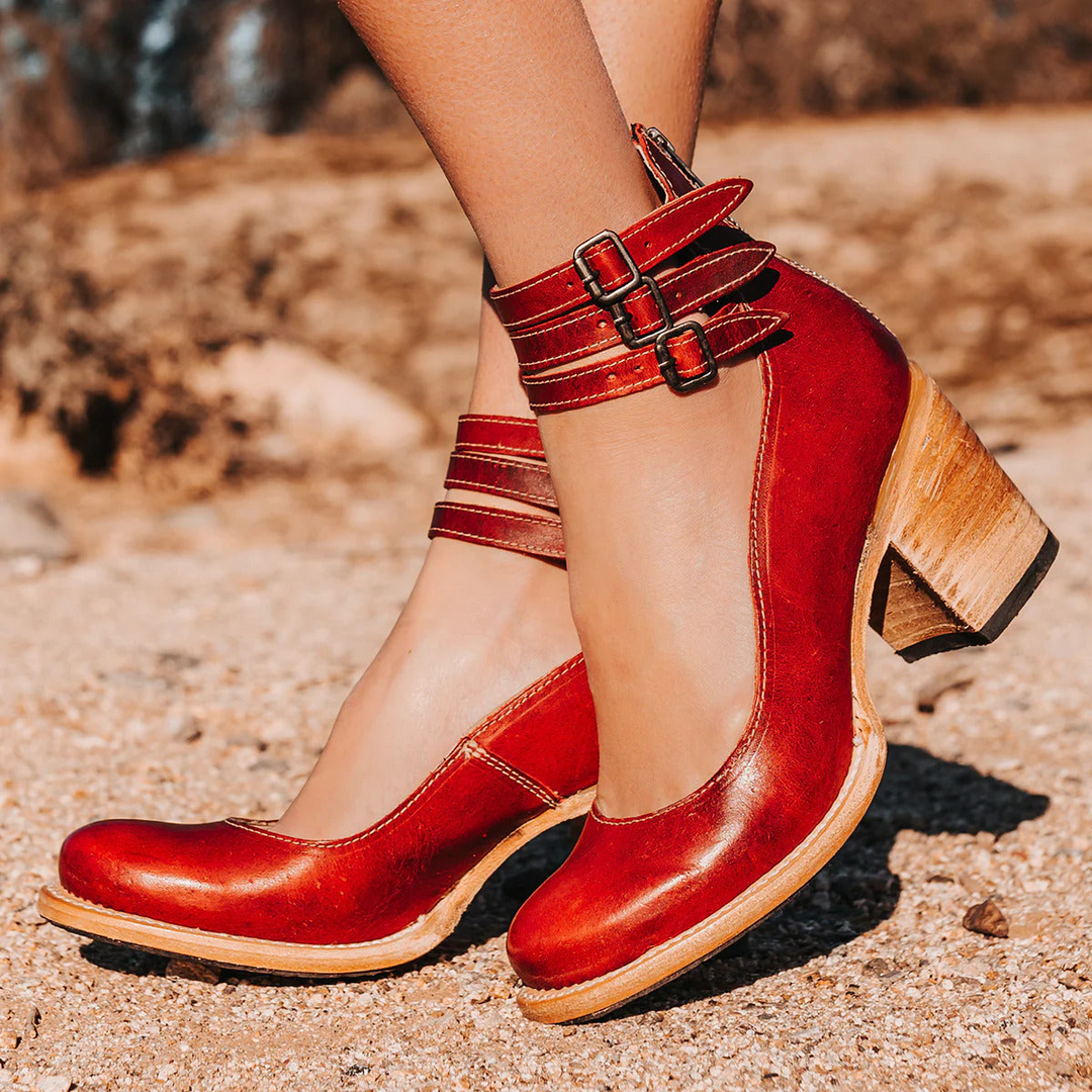 Dam Vintage Klacksandal med Ankelrem - Klassisk Elegans