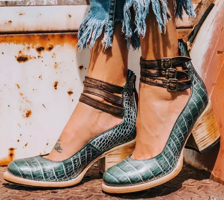 Dam Vintage Klacksandal med Ankelrem - Klassisk Elegans